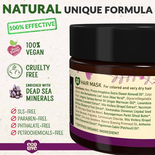 ecoLove Hair Mask for Dry Damaged Hair, Natural Hair Mask Deep Conditioning,Hair Mask for Color Treated Hair, No SLS or Parabens – with Natural Lavender Extract -Vegan and Cruelty-Free. 11.8 oz