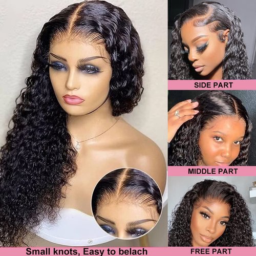 SWEETGIRL 24 Inch Water Wave 13x4 Lace Front Wigs Human Hair Pre Plucked HD Transparent lace Frontal Wigs Curly Lace Front Wigs for Black Women Human Hair Wet and Wavy Wig 180 Density Natural Color