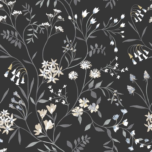 Roommates RMK12179PLW Black Meadow Mix Peel and Stick Wallpaper