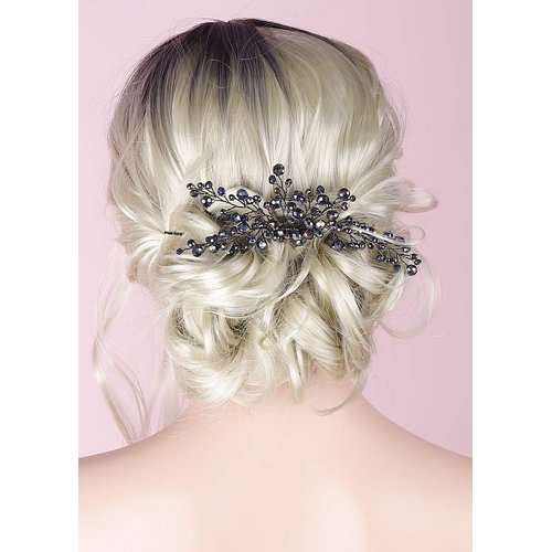 Anglacesmade Bridal Black Hair Comb Crystal Hair Crown Black Beaded Prom Party Festival Wedding Hair Accessories for Women and Girls