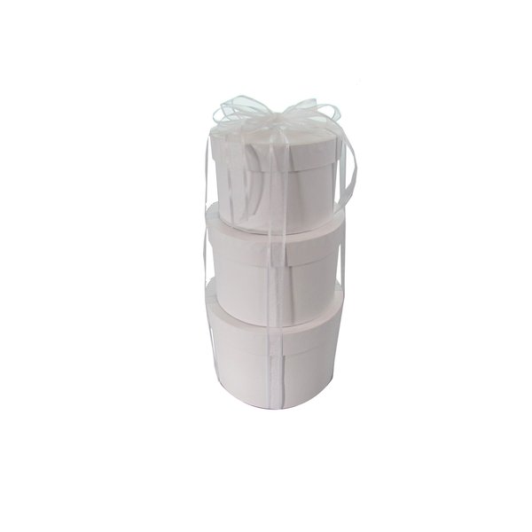 LAC Design Nested Boxes - Set of 3 for Baby Shower, Weddings, and Any Party (Round White)