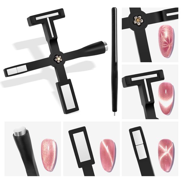 Saviland Cat Eye Polish Magnet Set 2024 5 in 1 Multi-Function Cat Eye Nail Magnet for Nails Easy Use Magnet Tool for Gel Nail Polish 3D Magnetic Stick Cat Eye Gel Polish Nail Salon Art Kit Gift Set