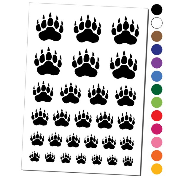 Grizzly Bear Claw Paw Temporary Tattoo Water Resistant Fake Body Art Set Collection - Brown (One Sheet)