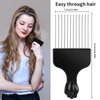 2 Pack Black Metal Hair Pick Afro Pick for Curly Hair Smooth Hair Pick Comb Wide Tooth Comb Professional Afro Comb for Women/Men Hair Styling Hairdressing Tool Teasing Pick Combs(Black)