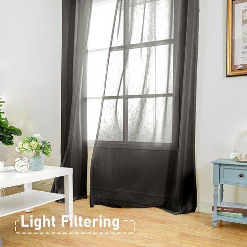 BGment Black Sheer Linen Curtains for Living Room 2 Panels Set, Semi Sheer Curtains 84 Inch Length for Bedroom Light Filtering Curtains & Drapes with Grommet, Each 2 Panels, 52 x 84 Inch, Black