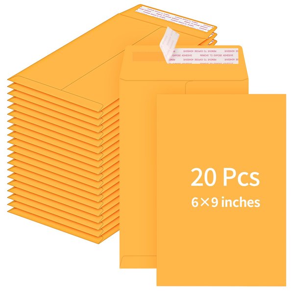 20 Pack Catalog Envelopes Self Seal, 6 x 9 Inches Catalog Mailing Envelopes,Brown Manila Envelopes for Mailing, Organize, Storage, Home, Office