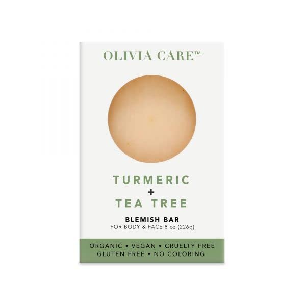 Olivia Care Brightening bar soap Packed with antioxidants Made Of Organic Olive Oil, Turmeric, And Rosebuds to cleanse and hydrate the body and face 8 oz (Turmeric + Tea)