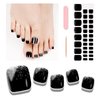 Wekcekcek Semi Cured Gel Toenail Strips, 32 Silver Black Gel Toenail Stickers - Works with Any Nail Lamps Gel Pedicure Strips Full Nail Wraps with Nail File & Wood Stick