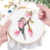 ERKOON 4 Sets Embroidery Kit for Beginners, Art Craft Handy Sewing Set Hummingbird and Flower Cross Stitch Starter Kits, DIY Embroidery Kits with Patterns and Instructions Hoops Needles Threads