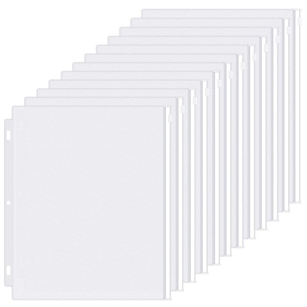 Antner 12 Pack Binder Pockets Letter Size 3 Holes 11.4" x 9.8" Zipper Binder Folders for 3-Ring Binder Loose Leaf Bags, Waterproof Binder Pouch Document Filing Bags