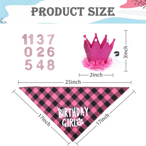 Dog Birthday Bandana - Girl Dog Birthday Hat with Number - Dog Birthday Supplies for Small and Medium Dog Pet