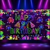 Neon Birthday Party Decorations Neon Happy 21st Birthday Banner Backdrop Glow in The Dark Party Decorations with UV Black Light Reactive for Let Glow Neon Birthday Blacklight Halloween Party Supplies