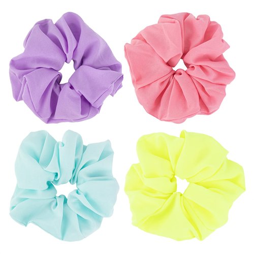 Framendino, 4 Pack Neon Color Scrunchies Hair Scrunchy Hair Elastics Ponytail Holder for Hair 80s Women Girls