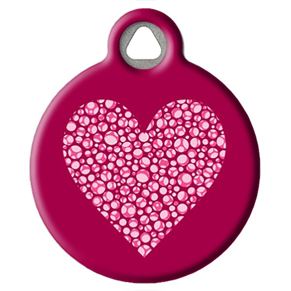 Dog Tag Art Valentine Heart Personalized Pet ID Tag for Dogs and Cats, Silent Polymer Coated Stainless Steel Nametag with Customized Identification Information - Small .875" Diameter