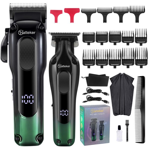 Hatteker Professional Hair Clippers for Men, Cordless Clippers and Trimmers Set, Barber Clippers Set, Rechargeable Beard Trimmer
