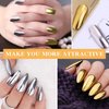 2 Pcs Gold Silver Chrome Nail Powder,Nail Art Mirror Glitter Effect Highly Pigmented Dust Metallic Holographic Mirror Nail Art Makeup Powders Chrome with Sponge Applicators