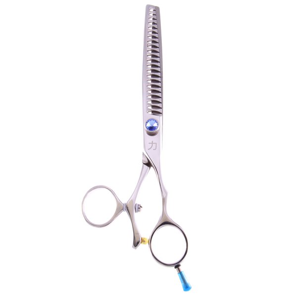 ShearsDirect Japanese 440C 22-Tooth Swivel Chunker with Light Blue Gem Stone Tension 7.5-Inch