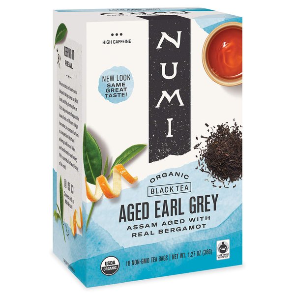 Numi Organic Tea Aged Earl Grey, 18 Count Box of Tea Bags, Black Tea