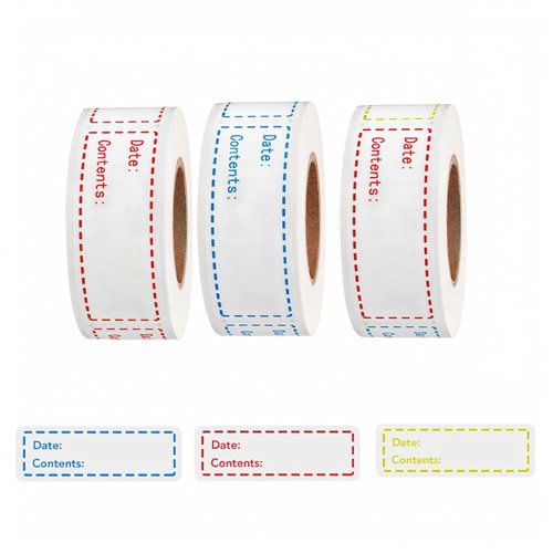 Freezer Labels 375pcs - 3"x1" Self-Adhesive Removable Food Labels | Write-On Waterproof & Oil-Proof Tape for Containers, Meal Prep & Pantry Organization (3 Rolls, 3 Colors)