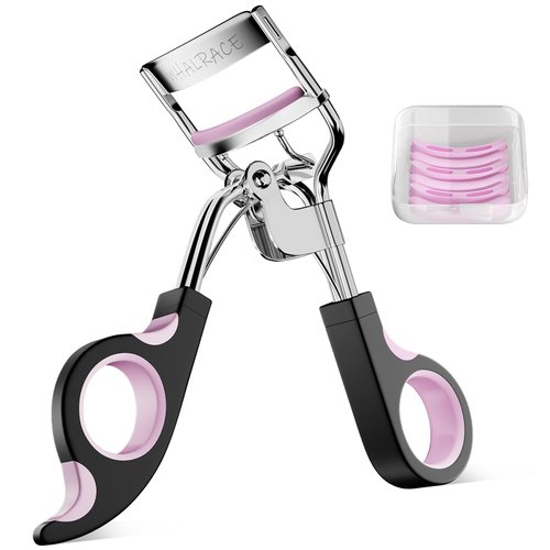 Eye Lash Curler with 6PCS Extra Replacement Strips, Whalrace Superior Curling Effect Eyelash Curlers, Easy & Comfortable to Grip and Use-Gpink