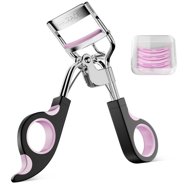Eye Lash Curler with 6PCS Extra Replacement Strips, Whalrace Superior Curling Effect Eyelash Curlers, Easy & Comfortable to Grip and Use-Gpink