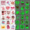 Partywind 204 Styles Glow Valentine's Day Tattoos for Kids Classroom, Individually Wrapped Sheets Valentines Temporary Tattoos for Party Supplies Favors Decorations Gifts, Heart Decor Tattoo Stickers