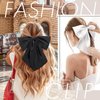 2Pcs Big Satin Hair Bows for Women Girls 10 Inch Barrette Hair Clip Long Black White Silk Ribbon bride Wedding Bows French Style Hair Accessories (Black+White)