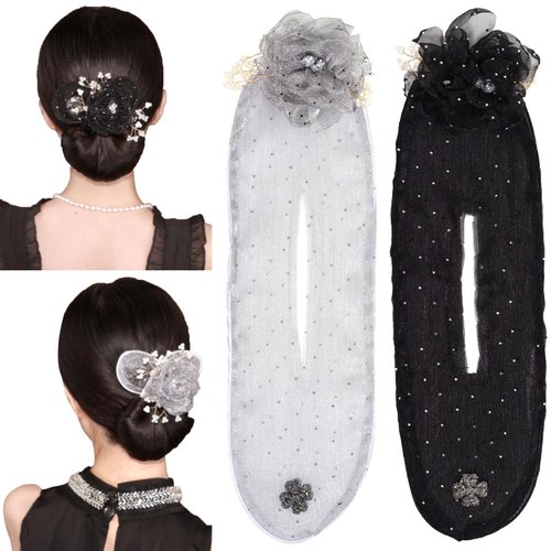 2 PCS Flower Deft Bun Maker, French Hair Bun Maker Deft Bun for Hair Twister, Ball Hair Clip,Crystal Flower Hair Bun Roller for Long Thick Hair Accessories for Women Girls