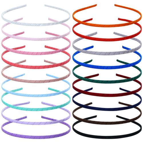 Lawie 18 Pack Colorful Plain Blank Cloth Satin Fabric Covered Slim Thin Hard Metal Headband Skinny Wire Hair band Elastic Hair Hoop Clasp Tiara Crown Headpiece Craft DIY Accessories for Women Girls