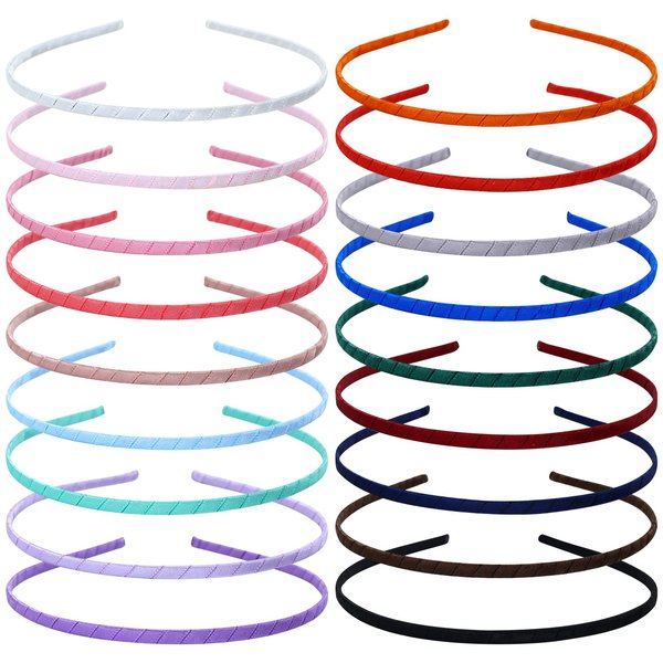 Lawie 18 Pack Colorful Plain Blank Cloth Satin Fabric Covered Slim Thin Hard Metal Headband Skinny Wire Hair band Elastic Hair Hoop Clasp Tiara Crown Headpiece Craft DIY Accessories for Women Girls