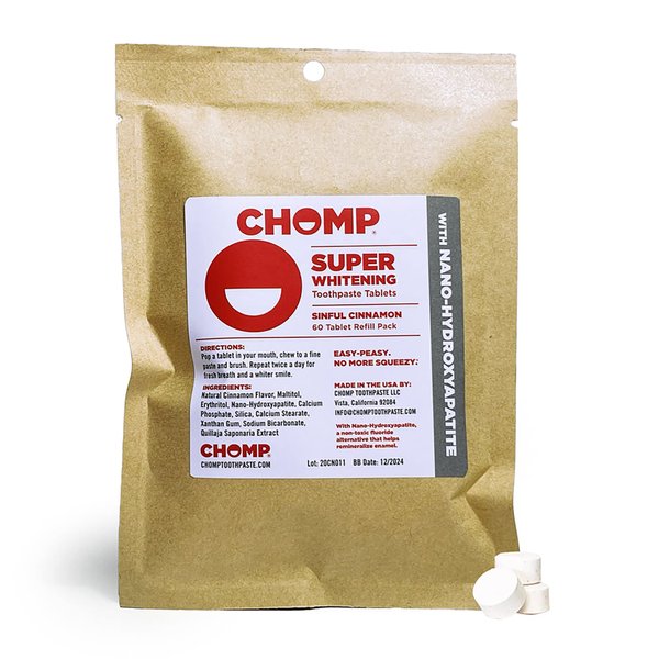 Chomp Super Whitening Cinnamon Toothpaste Tablets with Nano Hydroxyapatite Refill