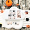 Halloween Press on Nails Short Square White French Tip Halloween Mummy Fake Nails with Skull Patch Design Cute Square Glue on Nails Nails Press ons Full Cover Stick on Nails for Women 24 Pcs