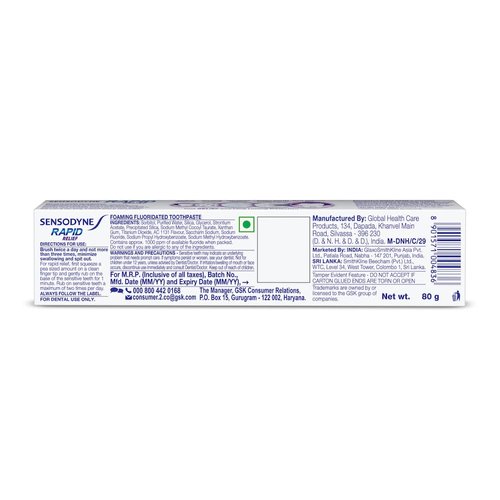 Sensodyne Sensitive Toothpaste Rapid Relief - 80 gm Pack of 2