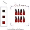 Outyua Halloween Red Black Press on Nails Ombre Coffin Fake Nails Long False nails with Designs Acrylic Witch Ghost Nails for Women and Girls 24Pcs (Red & Black)