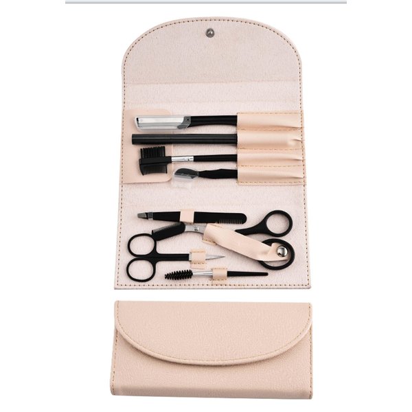 8-Piece Eyebrow Shaping Tool Set, Eyebrow Kit, Multipurpose Exfoliating Dermaplaning Tool Face kits for Women,Girls, Eyebrow Grooming Set (8pcs, Black,flesh case)