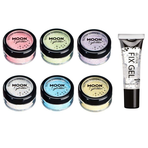Pastel Glitter Shakers by Moon Glitter – 100% Cosmetic Glitter for Face, Body, Nails, Hair and Lips - 0.10oz - Set of 6 colours