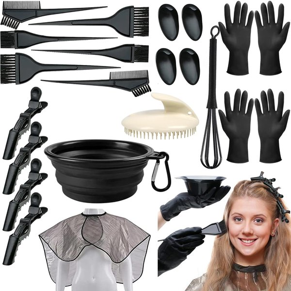 JARCOE 21 Pcs Hair Dye Coloring Kit, Professional Salon Hair Coloring Dyeing Kit, Hair Dye Brush and Bowl Set, Hair Bleach Kit, DIY Salon Hair, Reusable, for Hair Coloring Hair Bleaching Tools