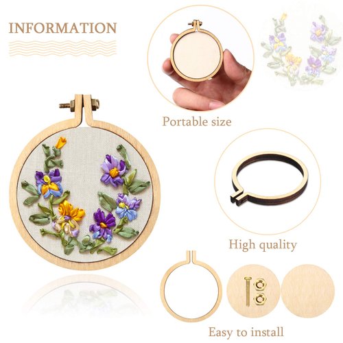 Mini Embroidery Hoop Wooden Mini Crossing Stitch Hoop Mini Ring Embroidery Circle for DIY Pendant Crafts, Round, Oval Vertical, Oval Horizontal (16 Sets)