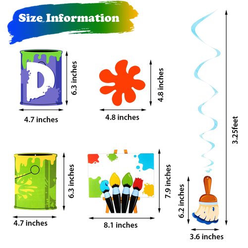 Shappy 25 Pieces Art Painting Party Decorations Includes 1 Happy Birthday Art Banner 12 Painting Birthday Card and 12 Art Hanging Swirl for Art Painting Theme Birthday Party Supplies