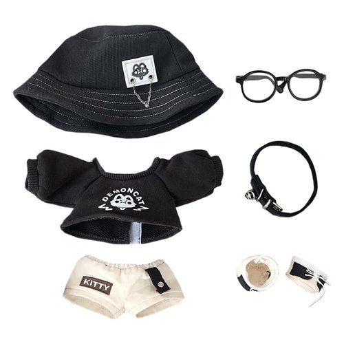 niannyyhouse 20cm Plush Doll Clothes Hat Long Sleeve T-Shirt Pants Glasses Necklace Shoes Demon Outfit 8in Doll Accessories
