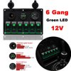 Riloer 6 Gang Rocker Switch Fuse Panel, Waterproof Digital Voltmeter Display with Dual USB Charger for RV Marine Car Vehicles Truck Boat (Green Light)
