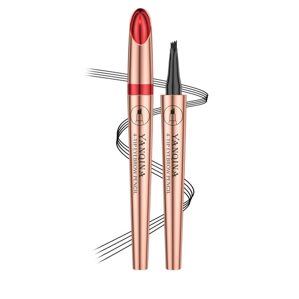 Anifer Liquid Microblading Black Eyebrow Pencil. - Waterproof, Long-Lasting, Natural, 4-Point Fork-Tip Eyebrow Pen（Black 4#）