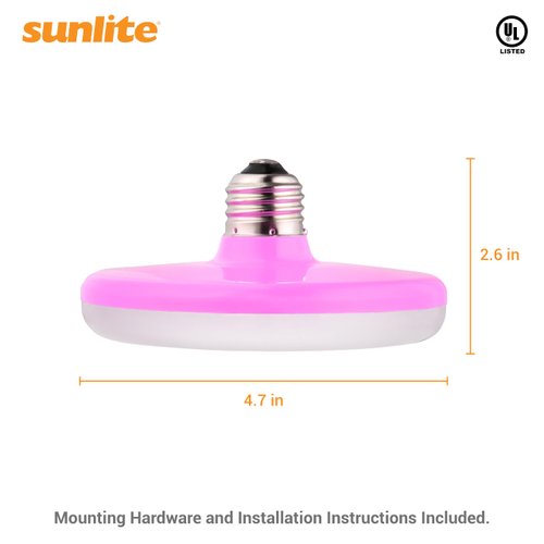 Sunlite UFO Pendant Fixture LED Light Bulb, 11 Watt, (50W Equivalent), 800 Lumens, Medium (E26) Base, Pink Housing, 30K-Warm White