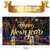 Happy New Year Backdrop, Happy New Year Decorations 2025 New Year Banner with Firework Pattern, New Years Eve Party Supplies 2025
