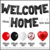 Welcome Home Decorations Black Red,Welcome Home Foil Balloon Banner with Confetti Balloons,Red Heart Balloons for Baby Shower Home Family Party Supplies