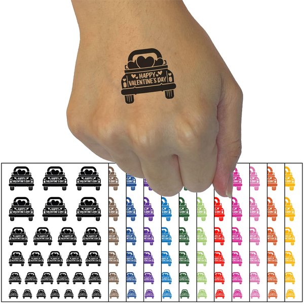 Happy Valentine's Day Truck Temporary Tattoo Water Resistant Fake Body Art Set Collection - Light Green (One Sheet)
