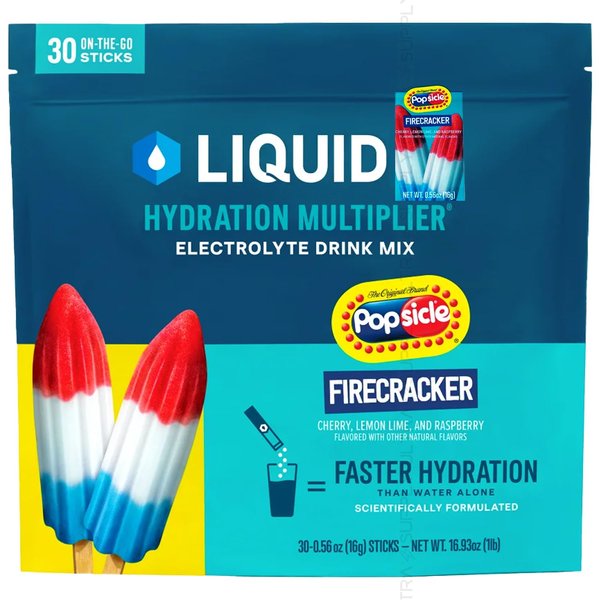 Liquid Hydration Multiplier, Electrolyte Powder, Firecracker Popsicle Flavor (30 Stick Packs) – Rapid Hydration Drink Mix, Travel Friendly, Non-GMO Formula