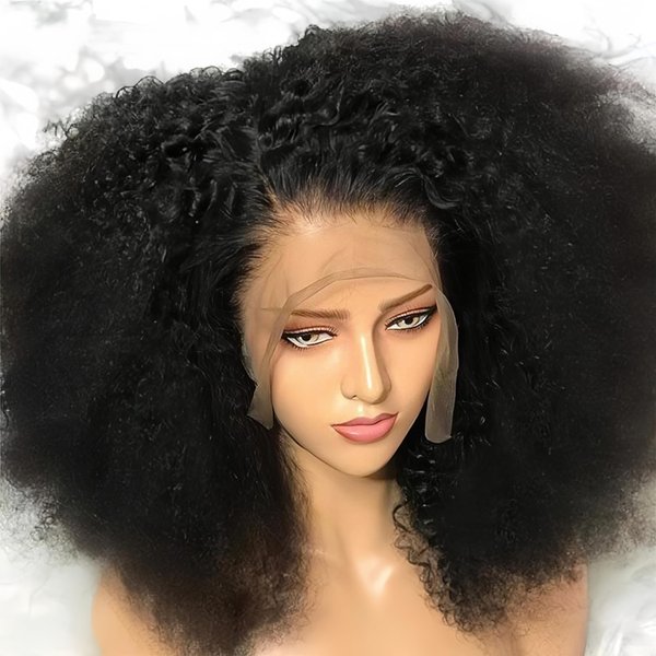 Nicy 13x4/13x6 afro kinky curly Lace Front Wig Natural Black Remy Human Hair Pre Plucked Transparent Lace Frontal Wigs Hair Extrenstion with Baby Hair Glueless Virgin Hair (13X4, 12 inch)