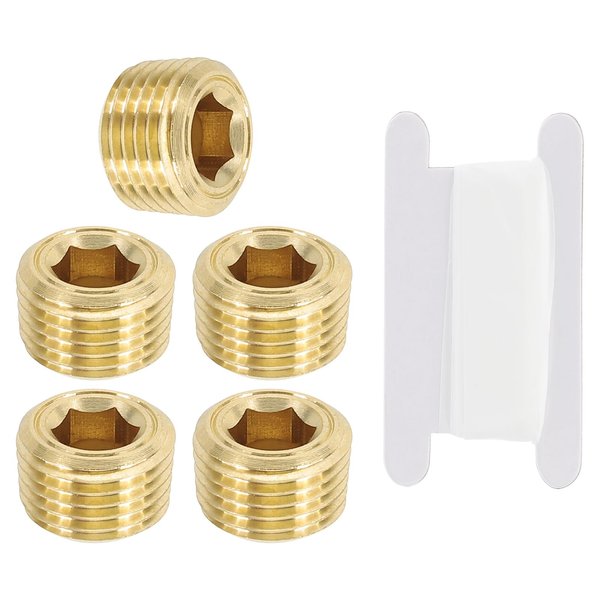 PATIKIL 1/8" NPT Male Pipe Plug Fitting, 5Pcs Brass Hex Counter Sunk Plug Brass Male Connector Socket for Closing the End of Pipe Industrial Machinery Fittings
