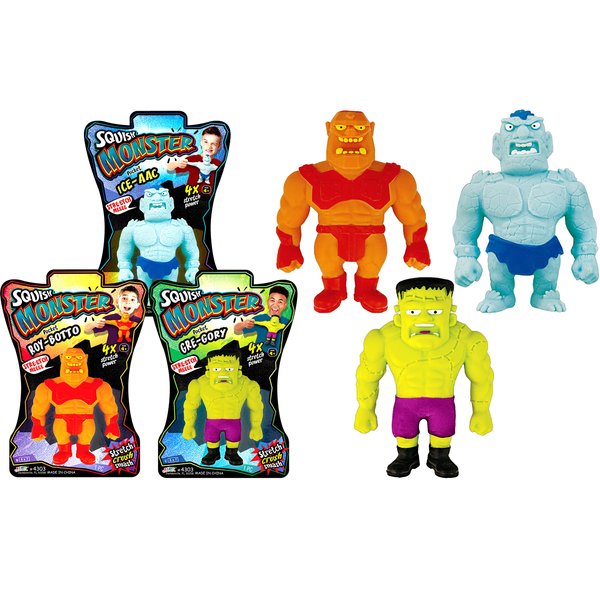 JA-RU Stretchy Monster Toy 3.5" Tall (3 Monsters Assorted) Halloween Action Figures Squish Pull Fidget Toy. Calming Stress Toy for Kid & Boy Toys Party Favor 4303-3s